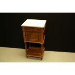 A Louis XV Revival walnut bedside cabinet, marble top,