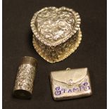 Silver - a late Victorian heart shaped pill box, Saunders & Shepherd,