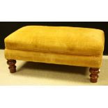 A Victorian mahogany rectangular footstool, velvet upholstery, 90cm wide, 54cm deep, c.