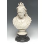 A Robinson & Leadbeater parian bust, Queen Victoria, modelled after R J Morris, impressed marks,