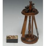 An early 20th century novelty softwood desk etui, the circular stand with dip pen,