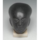 A museum type composition model, of a head, after the Ancient Egyptian, rectangular marble base,