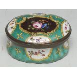 A George III South Staffordshire enamel oval patch box, the hinged cover enclosing a mirror plate,