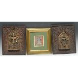 A near pair of Indian gilt-patinated bronze figural panels,