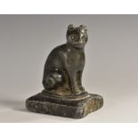 A 19th century lead novelty desk weight, cast as a seated cat, rectangular base,