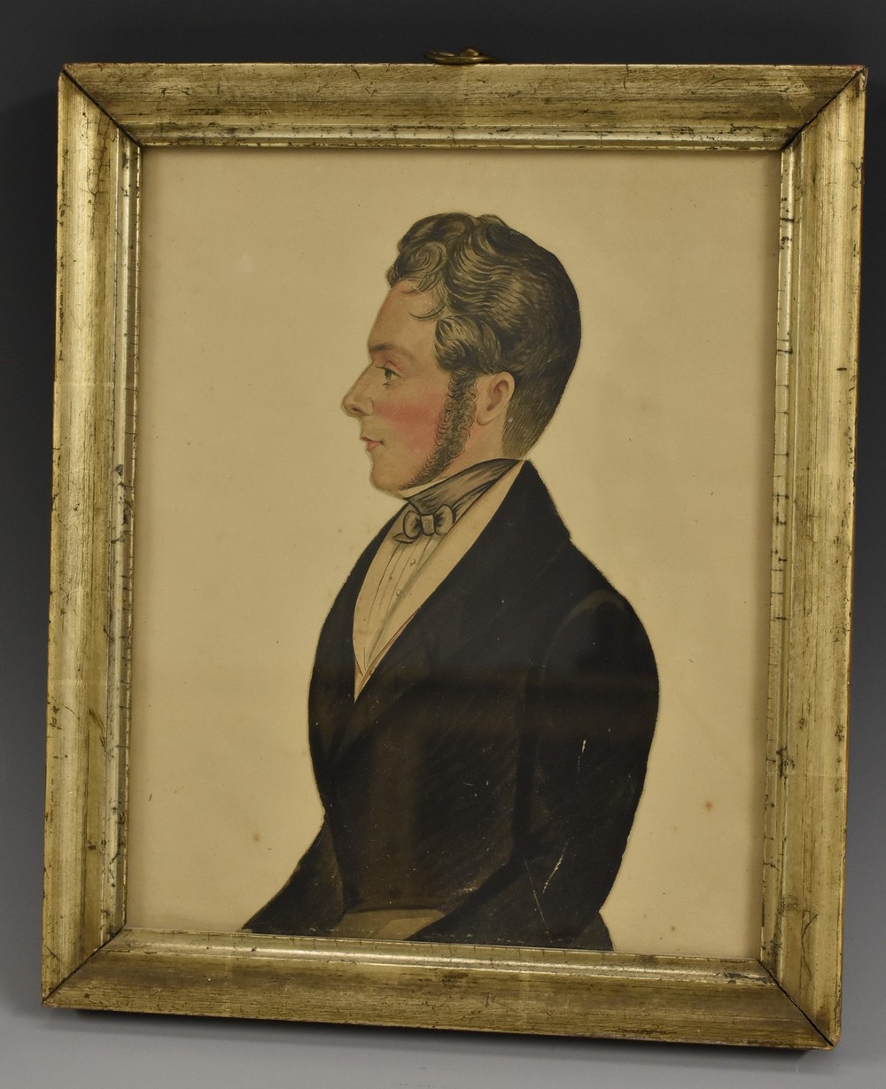 English School (early 19th century), a cut-paper portrait, of a gentleman in profile, watercolour,