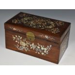 A 19th century Chinese hardwood and mother of pearl marquetry rectangular box,