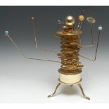 Astronomy - a brass kit-built model orrery, stacked gearing, tripod base, 39cm high,