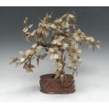 A Chinese hardstone tree, for the scholar's table, the hardwood base as a brush pot, 30.