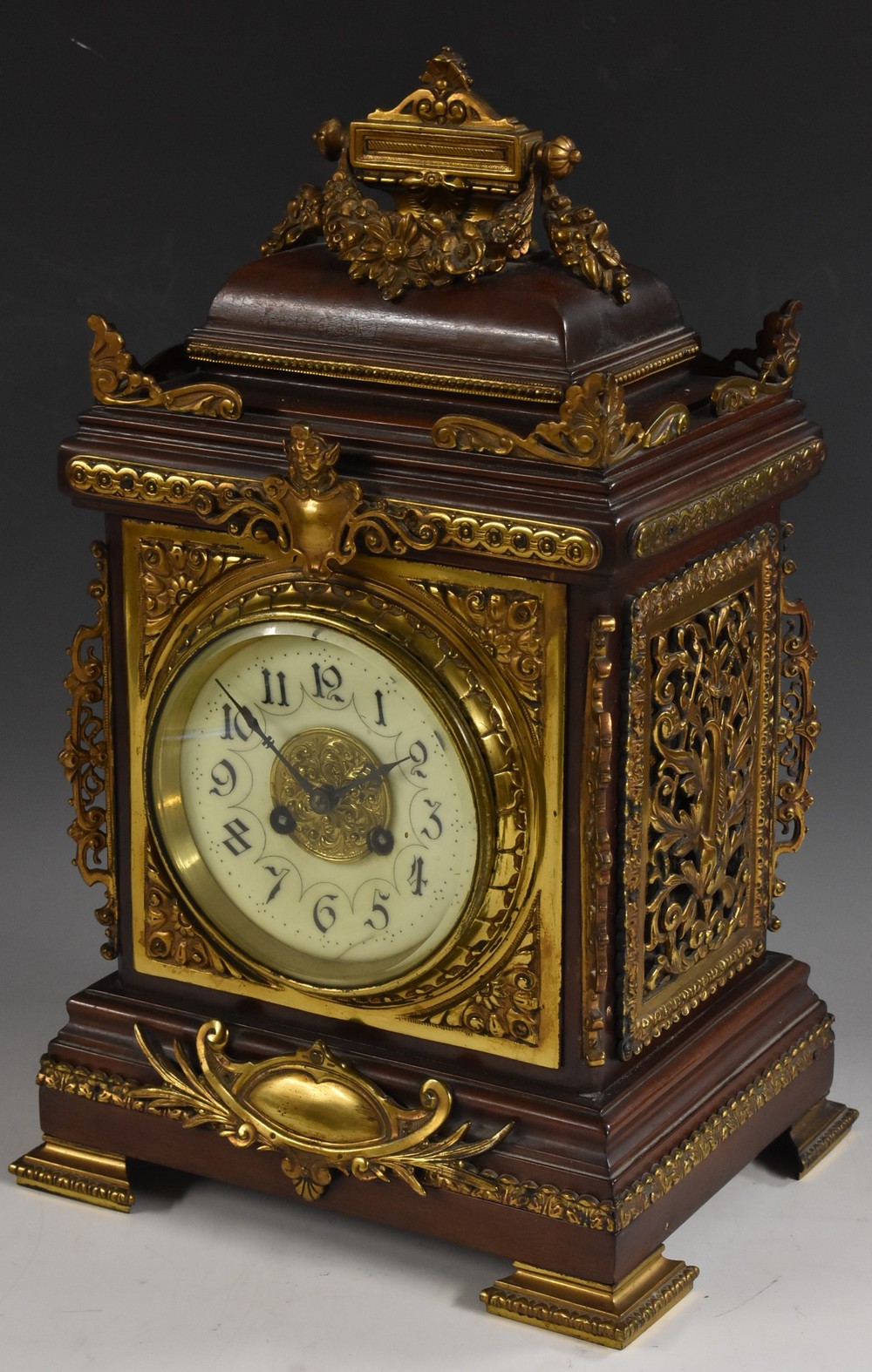 A late 19th century gilt-metal mounted mahogany bracket clock, 12.