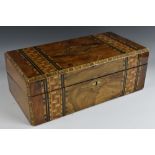 A Victorian walnut and parquetry rectangular writing slope,