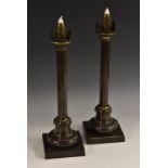 A pair of post-Regency bronze patent self-adjusting candle lanterns, by Mapplebeck & Lowe,