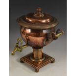 A George IV Neoclassical copper hot water urn or samovar, pierced domed lift-off cover,