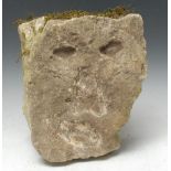 Folk Art - an 'Archaic' limestone head, naively carved as man's face, 30cm x 24cm,