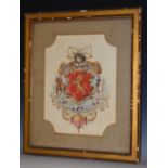 A 19th century hand-scrivened and illuminated armorial hunting banner, the Arms of Melton Mowbray,