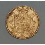 Coin, GB, William IV, 1836 gold sovereign, obv: second bust right, top of ear broad and flat,