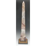 A large marble library obelisk, stepped square base, 77.