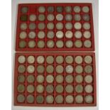 Coins, UK, a collection of mainly silver half crowns in two trays of 40 including, 1708E fair,