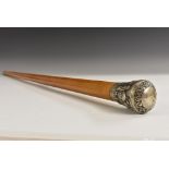 A 19th century Indian silver mounted malacca walking cane,