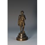 A 19th century dark patinated cabinet bronze, of William Shakespeare, stepped circular base, 11.
