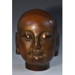 A Chinese lacquer sculptural fragment, the head of Lohan, traces of gilding,