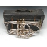 A 19th century silver-plated cornet, Koenig Model by Antoine Courtois, Paris, and retailed by S.