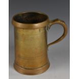 A Victorian bell metal quart tavern beer mug, scroll handle, scroll handle,