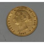 Coin, GB, Colonial Australia Mint, Queen Victoria, 1867 gold sovereign, obv: laureate head left,
