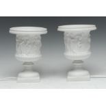 A pair of Limoges parian ware 'lithophane' table lamps, each as a Grand Tour,