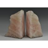 Geology - a pair of rose quartz specimens, cut and polished as book ends, 16.