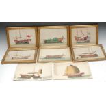 Chinese School (Qing dynasty, 19th century) A set of eight, Junks,