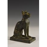 Grand Tour School, a parcel-gilt verdigris patinated bronze, of a cat after the Ancient Egyptian,