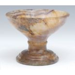 A Victorian Derbyshire Blue John pedestal bowl, Millers vein, the short stem with girdle,