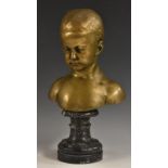 After Jean-Antoine Houdon, a bronze bust, of a child, turned marble socle,