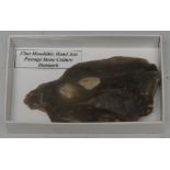 Antiquities - Stone Age, a Danish flint hand axe, grey patina with white inclusions, 10cm long,