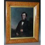 English School (19th century) Portrait of a Gentleman, Seated Holding a Walking Cane oil on canvas,