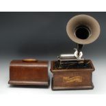 An early 20th century Columbia Graphophone phonograph, oak domed rectangular case, 32cm wide,