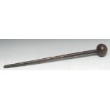 Tribal Art - a Zulu knobkerrie, globular pommel, 63.5cm long, South Africa, c.