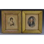 English School (19th century) A pair, Portraits of a Lady and Gentleman watercolour, oval mounts,