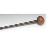 Tribal Art - a Zulu knobkerrie, compressed globular head, two-tone hardwood, 64cm long,