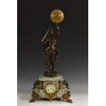 An unusual French gilt metal mounted veined marble cartographic library clock,