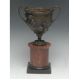 A 19th century Grand Tour bronze mantel vase, the shape after an ancient Greek skyphos,