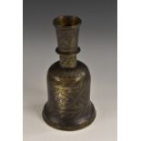 A Middle Eastern dark patinated bronze hookah base, chased and decorated in the Islamic taste,