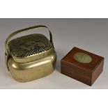 A Chinese jade mounted hardwood box, the cover set with an oval tablet carved with lotus flowers, 9.