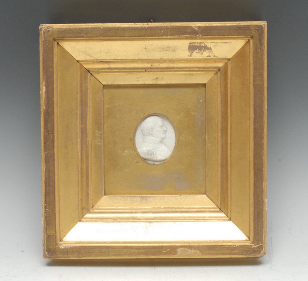 Napoleon Bonaparte - a plaster cameo portrait cast, bust length in profile, facing to sinister,