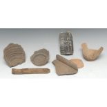 Antiquities - Roman pottery fragments, various, including coil pot,