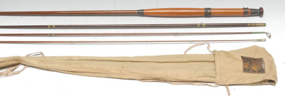 Fishing - a three-section split-cane hardwood fly-fishing rod, by Hardy Bros Ltd, Alnwick,