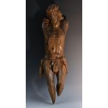 A North European oak sculptural fragment, corpus Christi, 63cm long,