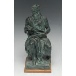 A museum-type verdigris patinated figure, of Moses, after Michelangelo,