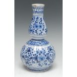 A Dutch Delft double-gourd vase, slightly fluted,